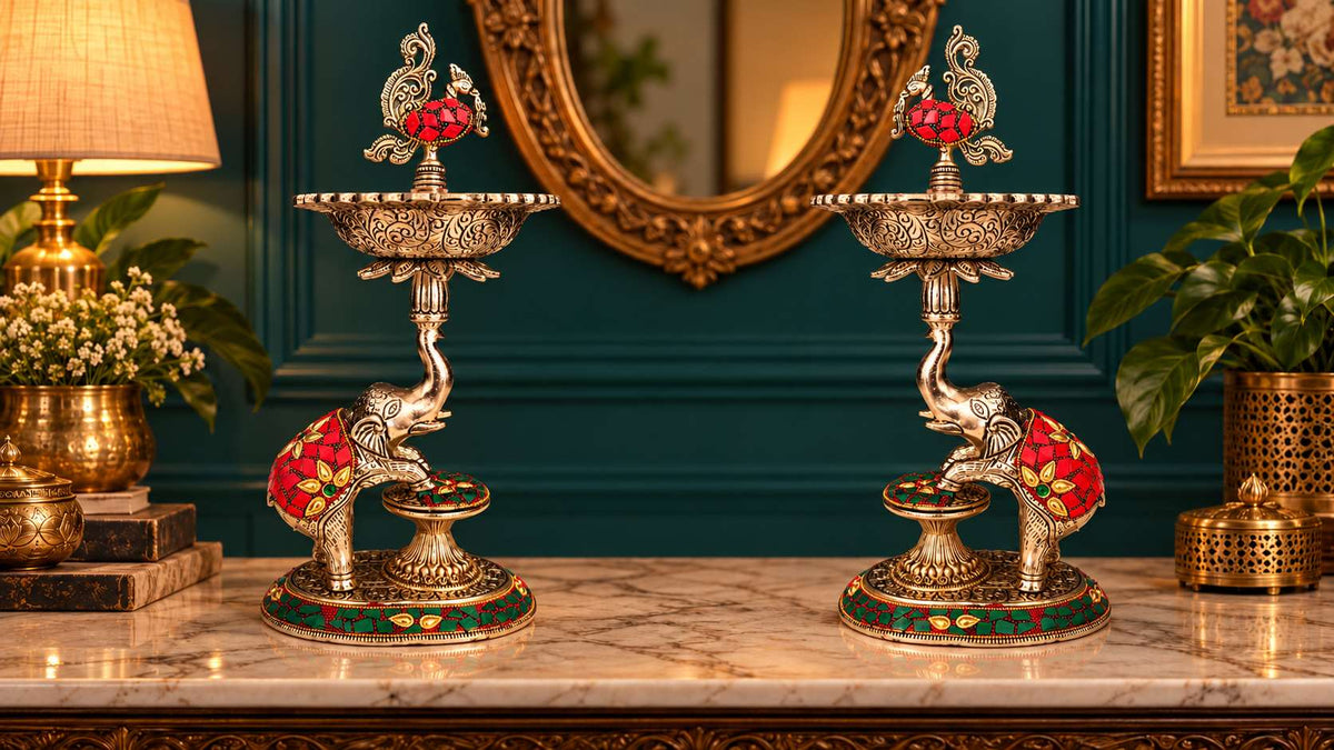 Side profile of the elephant samai lamp pair facing each other