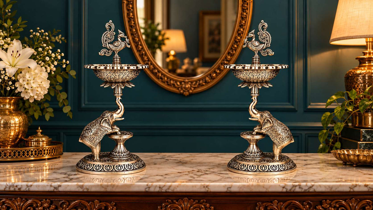 Side profile of the plain elephant samai lamp pair facing each other