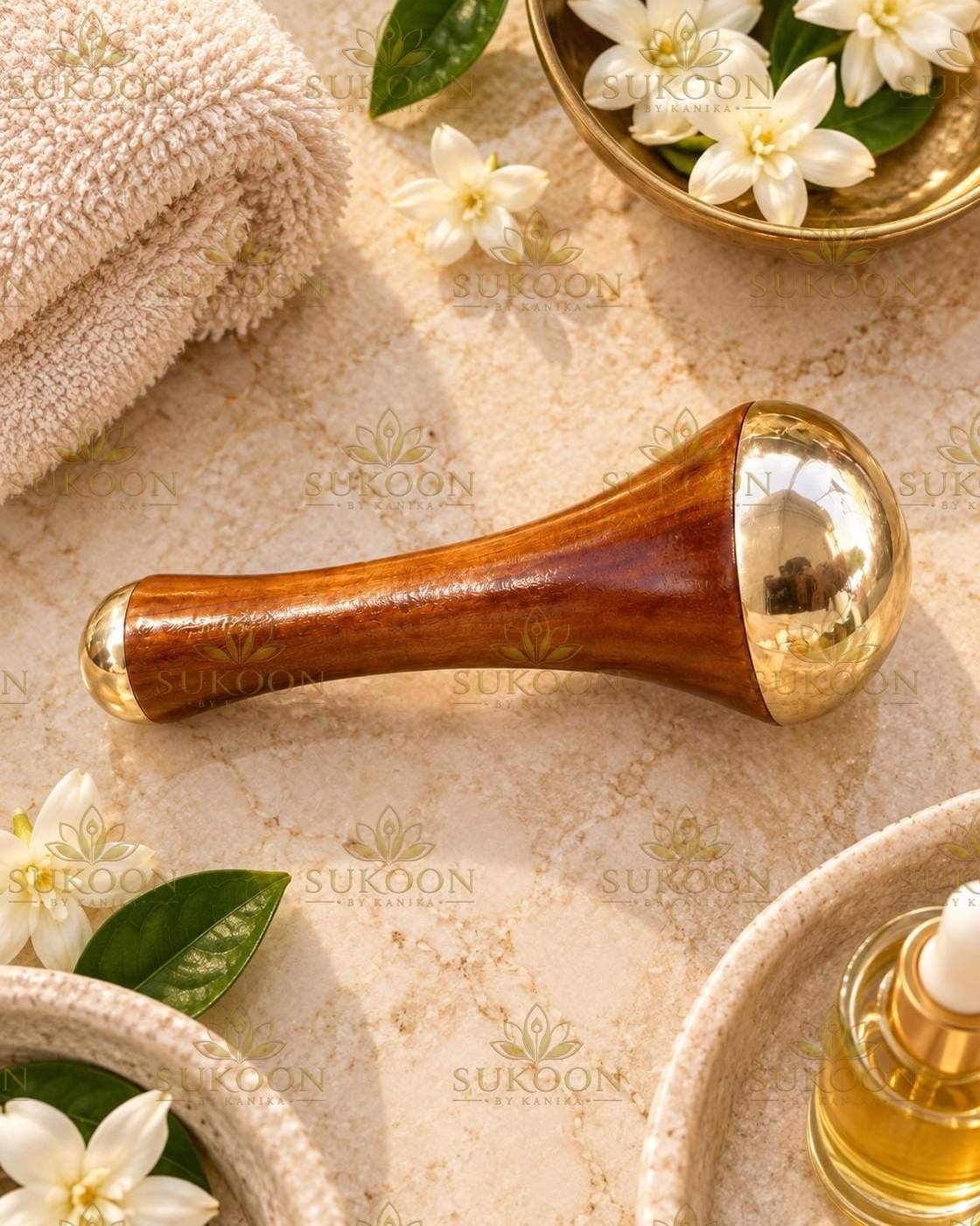 Kansa wand with brass diya, Ayurvedic ritual styling