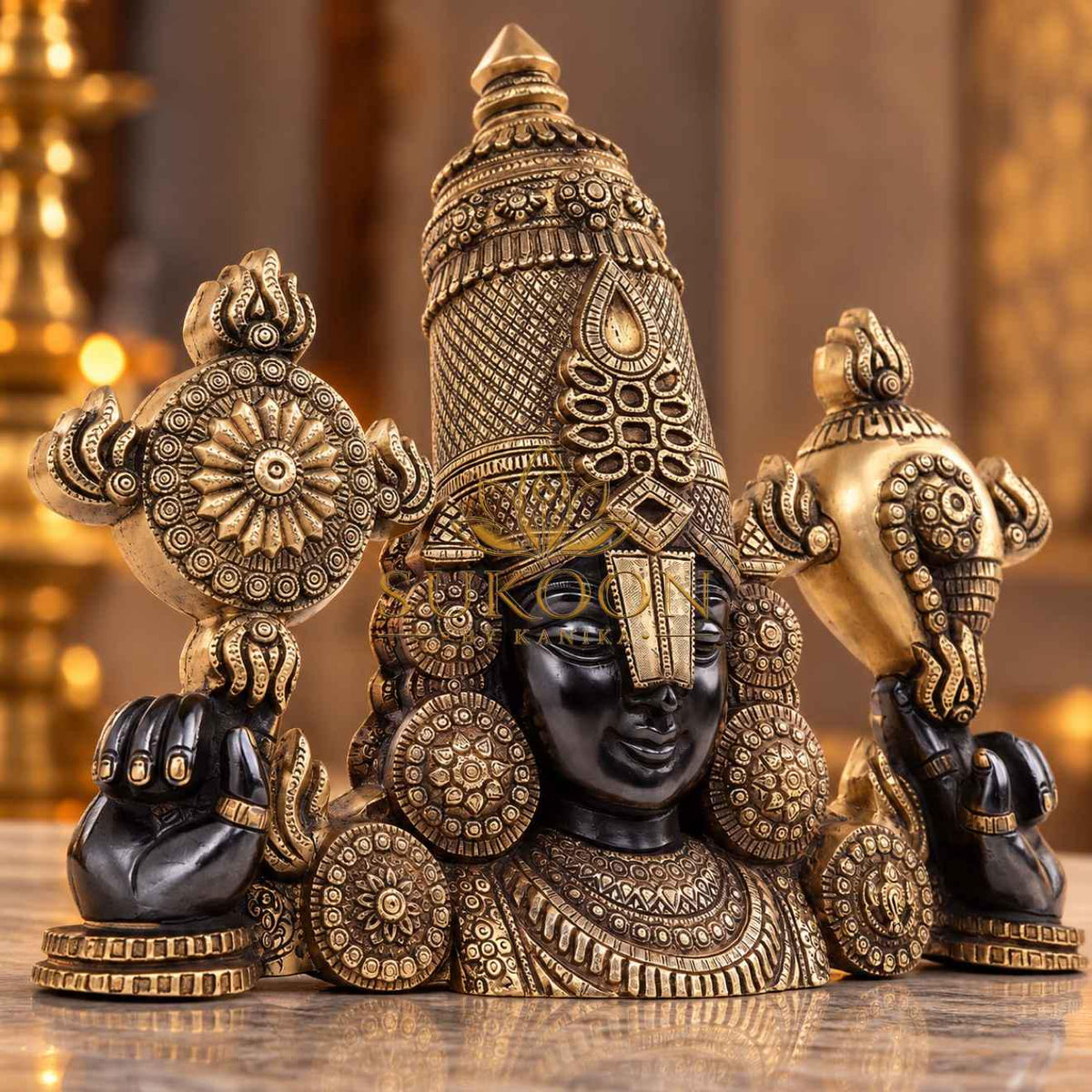 Lord Venkateswara Wall Hanging 20 Inch | Pure Brass Tirupati Balaji Wall Decor with Shankh Chakra | Antique Finish | Pooja Room, Entrance & Home Temple Decor | Housewarming & Diwali Gift