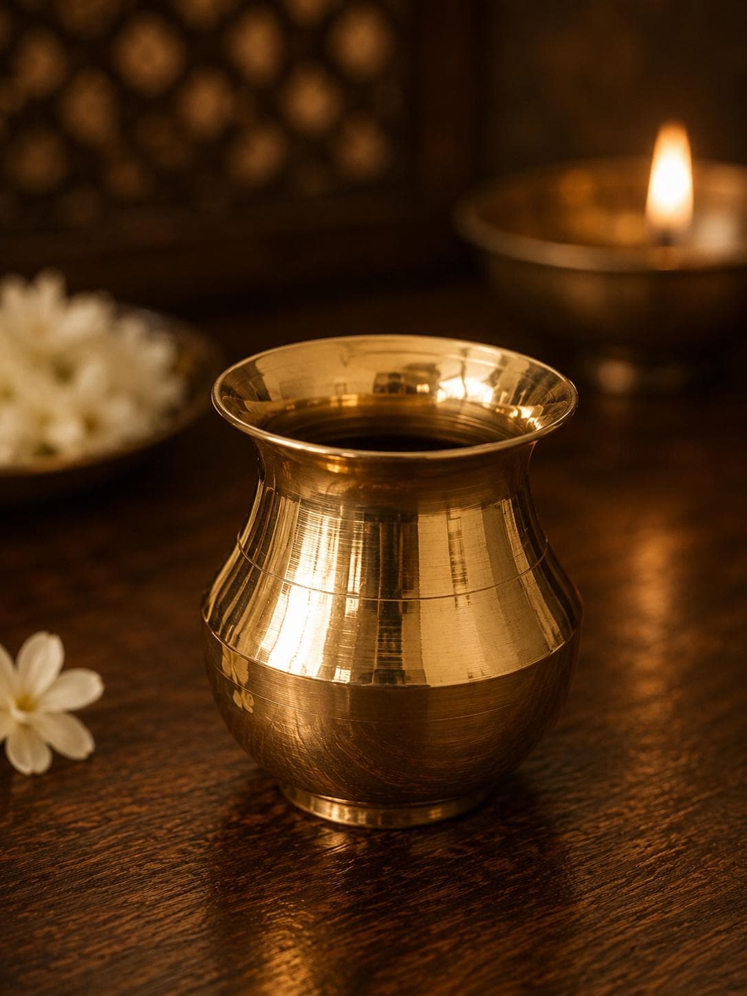 Brass Engraved Pooja Thali 10 Inch, Handcrafted Rudraksha Aarti Puja Plate for Diwali & Na