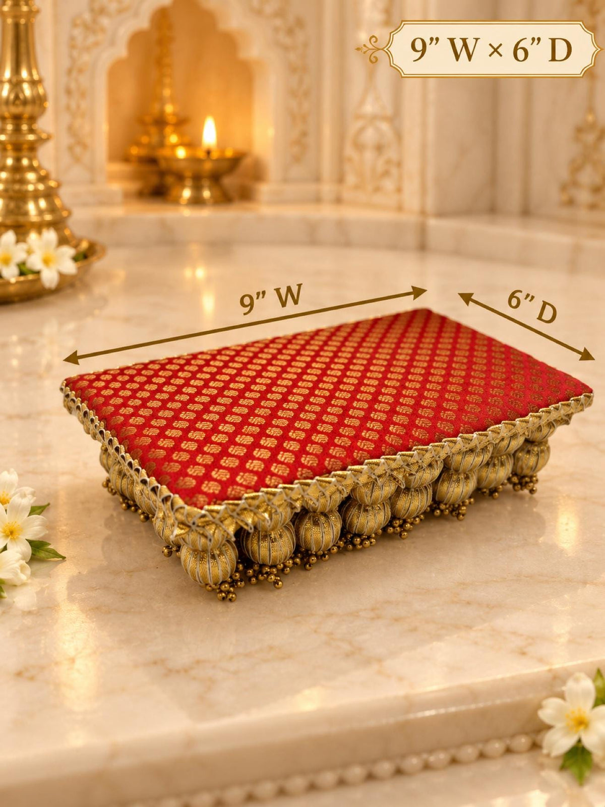 Pure Banarasi Pooja Aasan with Zari Work, Decorative Chowki for God Idol, Mandir Decor for