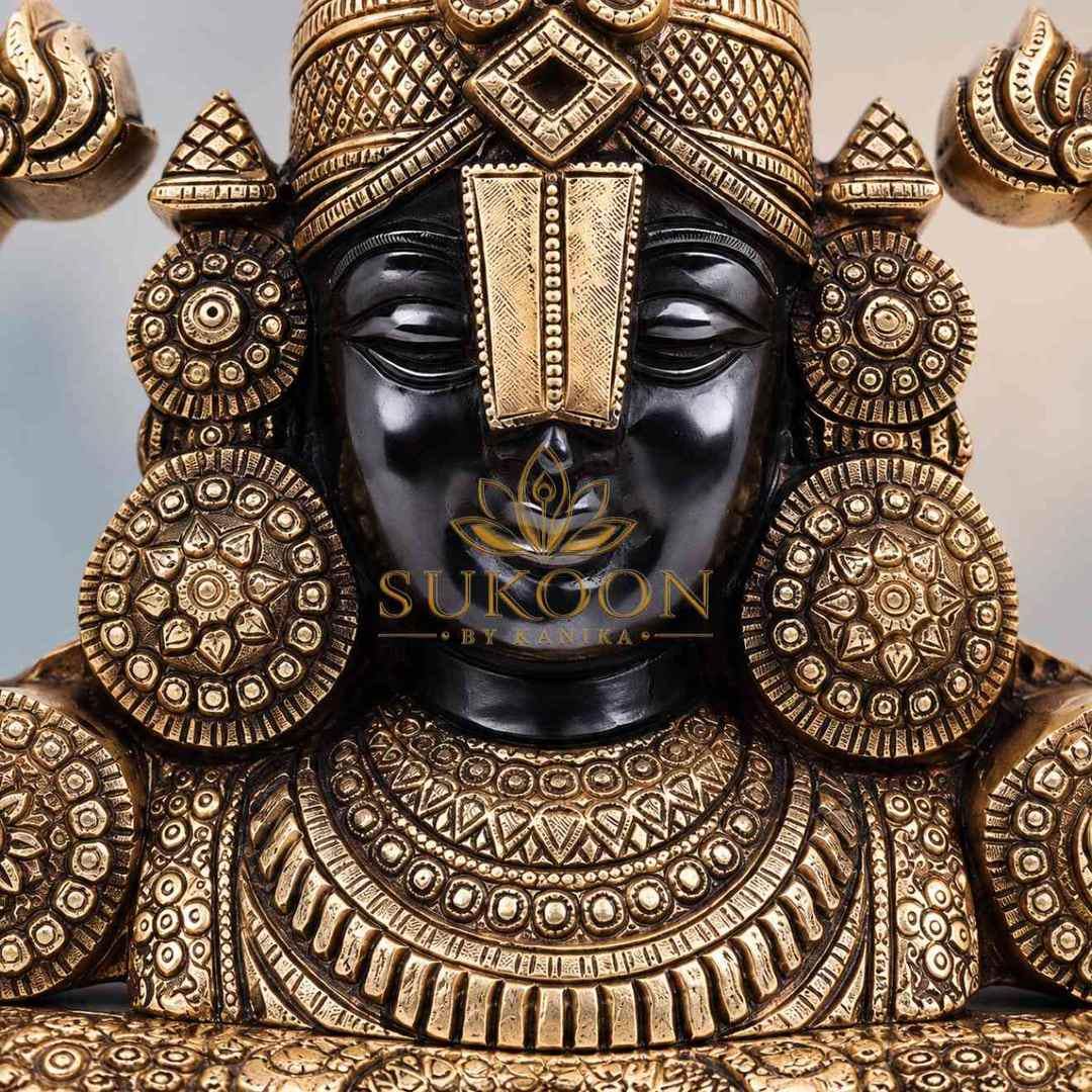 Lord Venkateswara Wall Hanging 20 Inch | Pure Brass Tirupati Balaji Wall Decor with Shankh Chakra | Antique Finish | Pooja Room, Entrance & Home Temple Decor | Housewarming & Diwali Gift