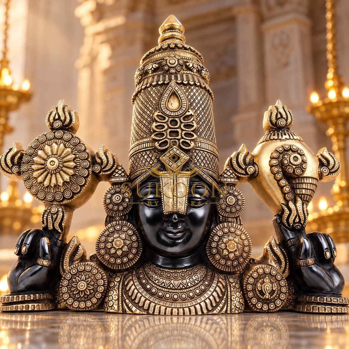 Lord Venkateswara Wall Hanging 20 Inch | Pure Brass Tirupati Balaji Wall Decor with Shankh Chakra | Antique Finish | Pooja Room, Entrance & Home Temple Decor | Housewarming & Diwali Gift