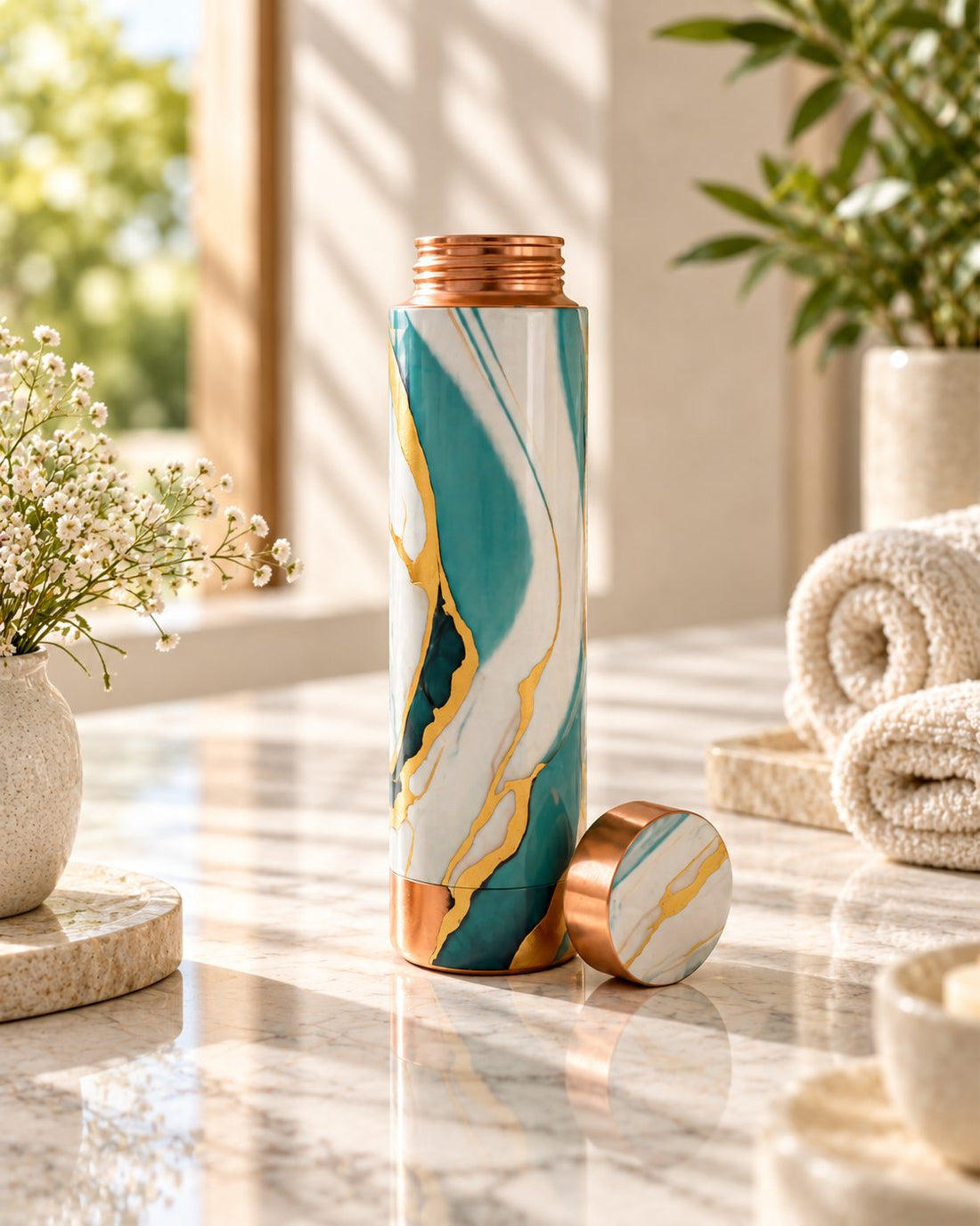 The Aqua Marble – Pure Copper Water Bottle 900ml, 100% pure copper ayurvedic drinkware