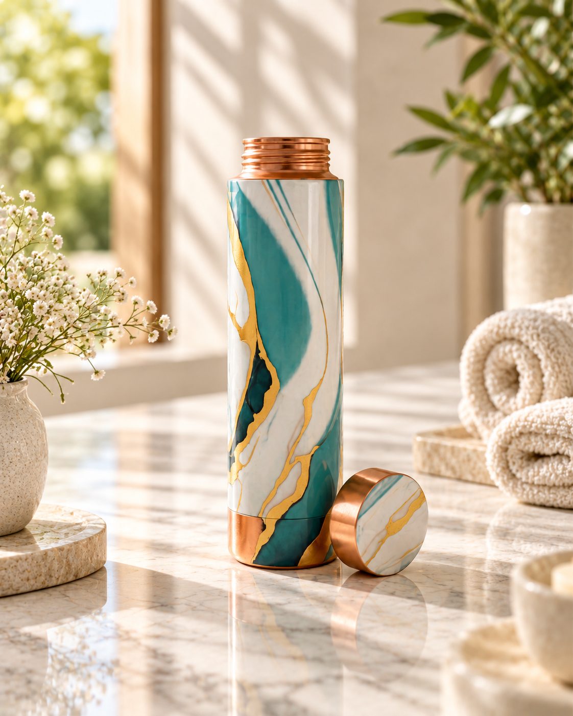 Aqua Marble copper bottle - hero lifestyle