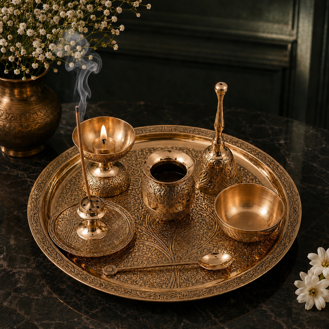 Brass Pooja Thali 10 Inch 1