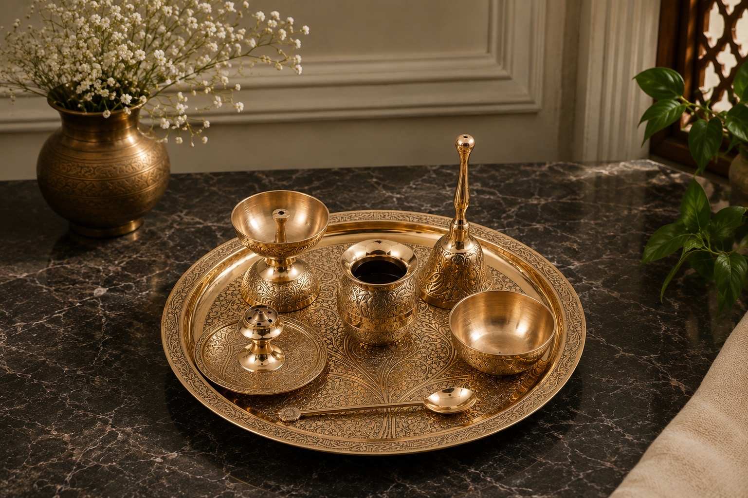 Brass Pooja Thali 10 Inch 3