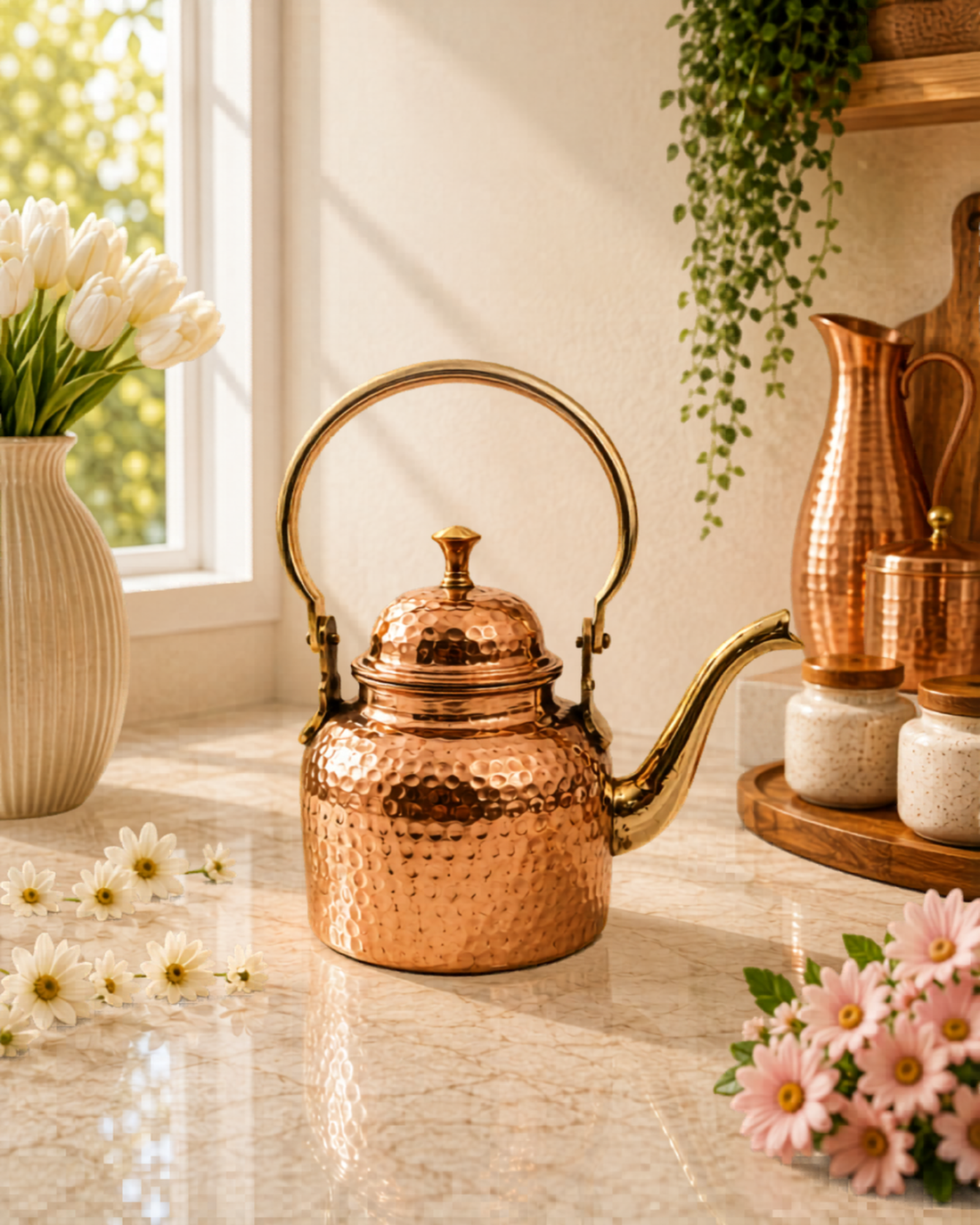 Hammered Solid Copper Tea Kettle – Handcrafted Stovetop Teapot (1.6 Qt)