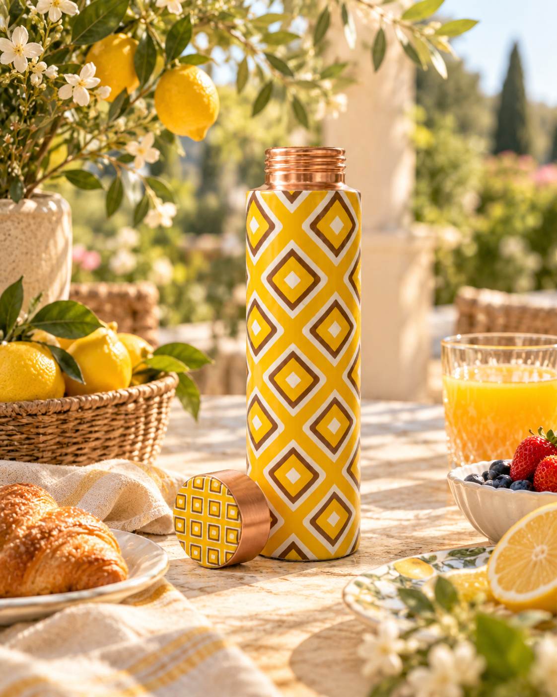 Sunlit Mosaic copper bottle - hero lifestyle