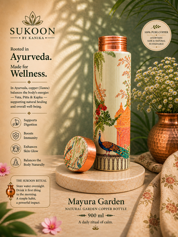 Pure Copper Water Bottle 900ml – Ayurvedic Drinkware for Yoga, Gym & Travel