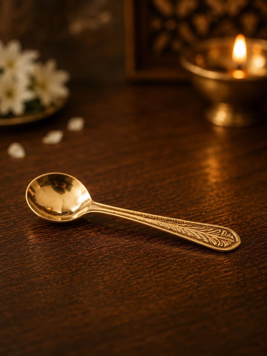 Brass Engraved Pooja Thali 10 Inch, Handcrafted Rudraksha Aarti Puja Plate for Diwali & Na