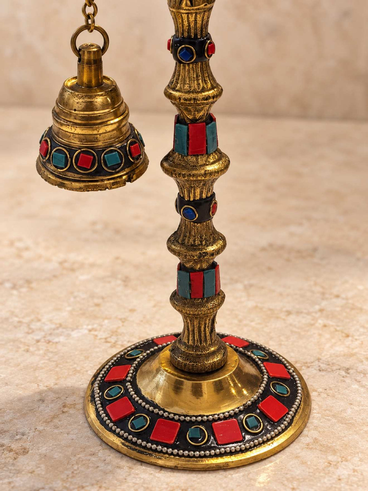 Handcrafted 10" Brass Parrot Diya Lamps Set of 2, Stonework Oil Lamp Stands with Hanging Bells, Parrot Deepak Pair for Diwali Puja, Home Temple & Mandir Decor | Diwali Gift