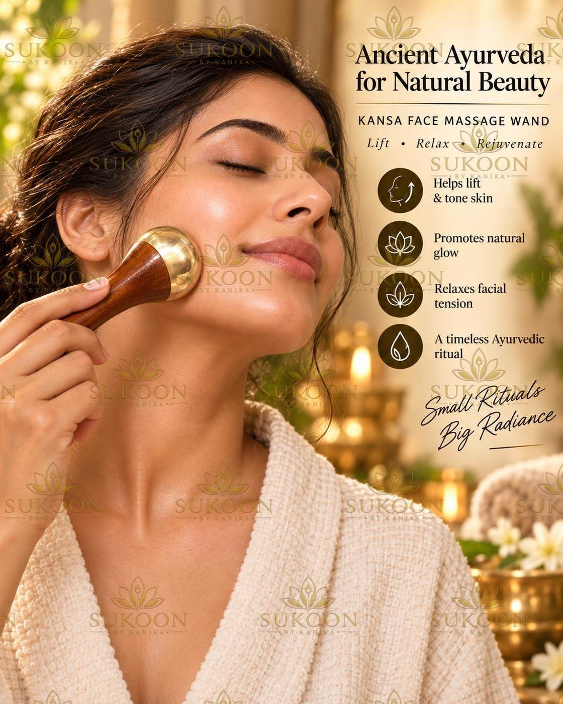 Kansa wand facial massager in use for glowing skin