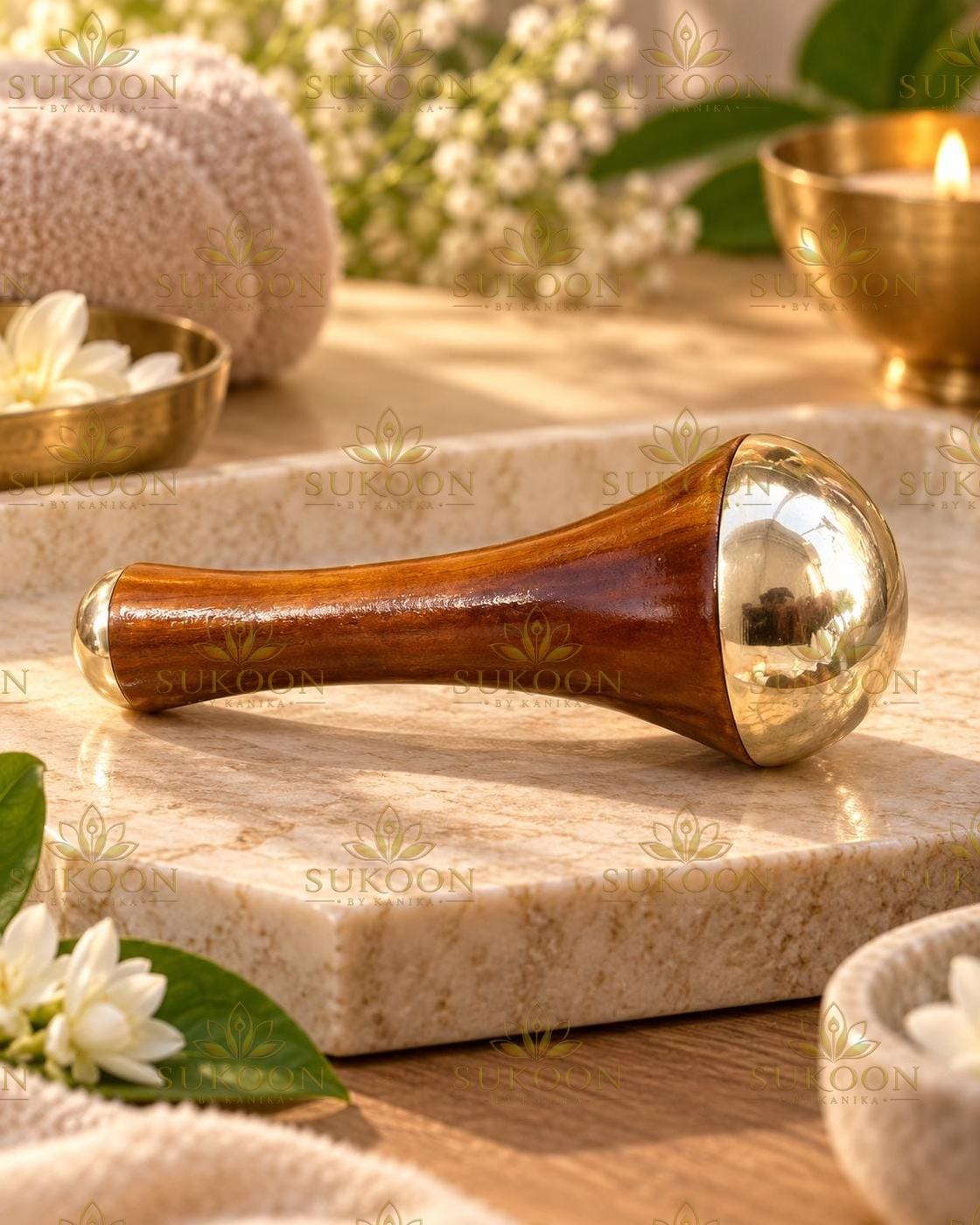 Kansa wand Ayurvedic facial massager with jasmine flowers