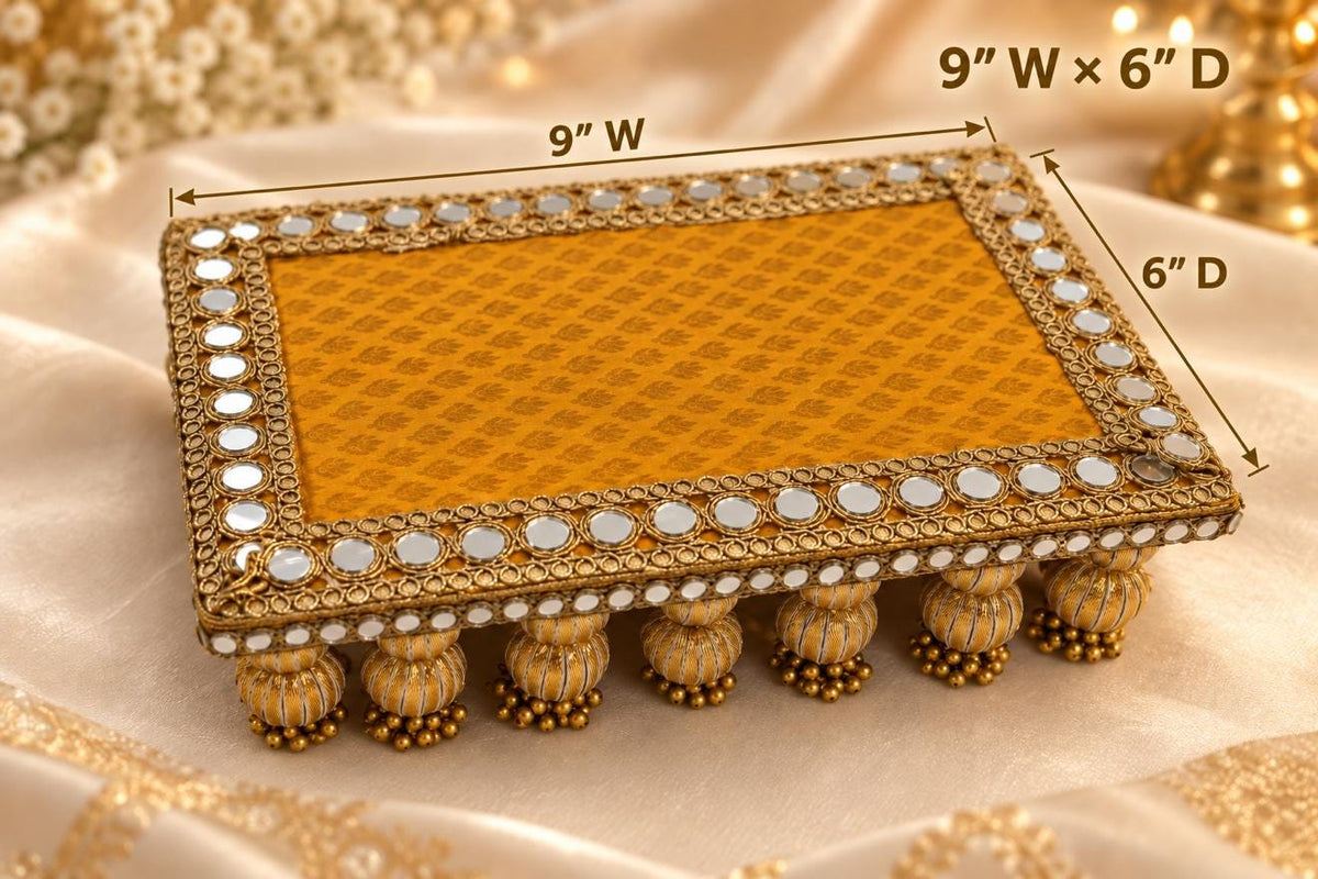 Pure Banarasi Pooja Aasan with Zari Work, Decorative Chowki for God Idol, Mandir Decor for