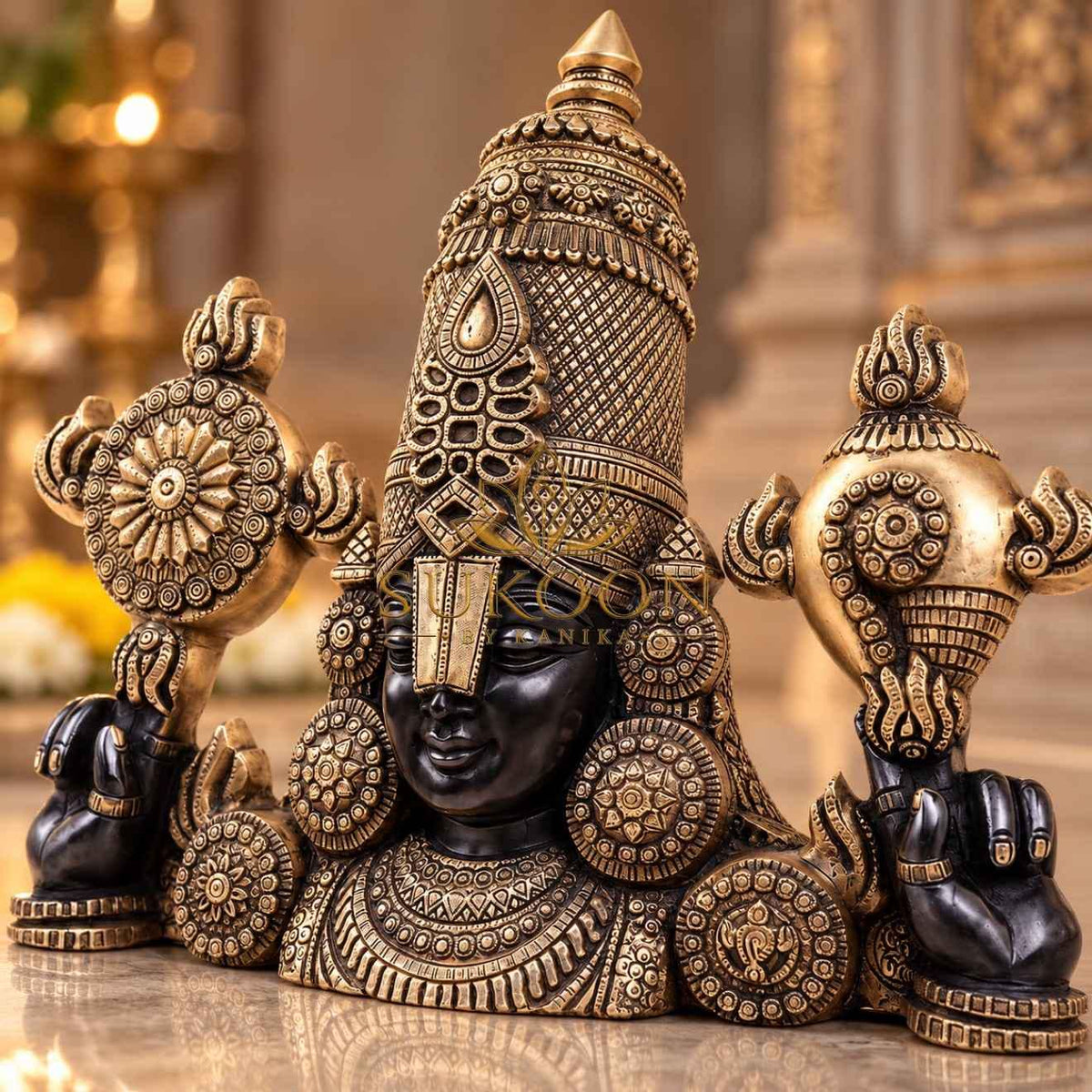 Lord Venkateswara Wall Hanging 20 Inch | Pure Brass Tirupati Balaji Wall Decor with Shankh Chakra | Antique Finish | Pooja Room, Entrance & Home Temple Decor | Housewarming & Diwali Gift