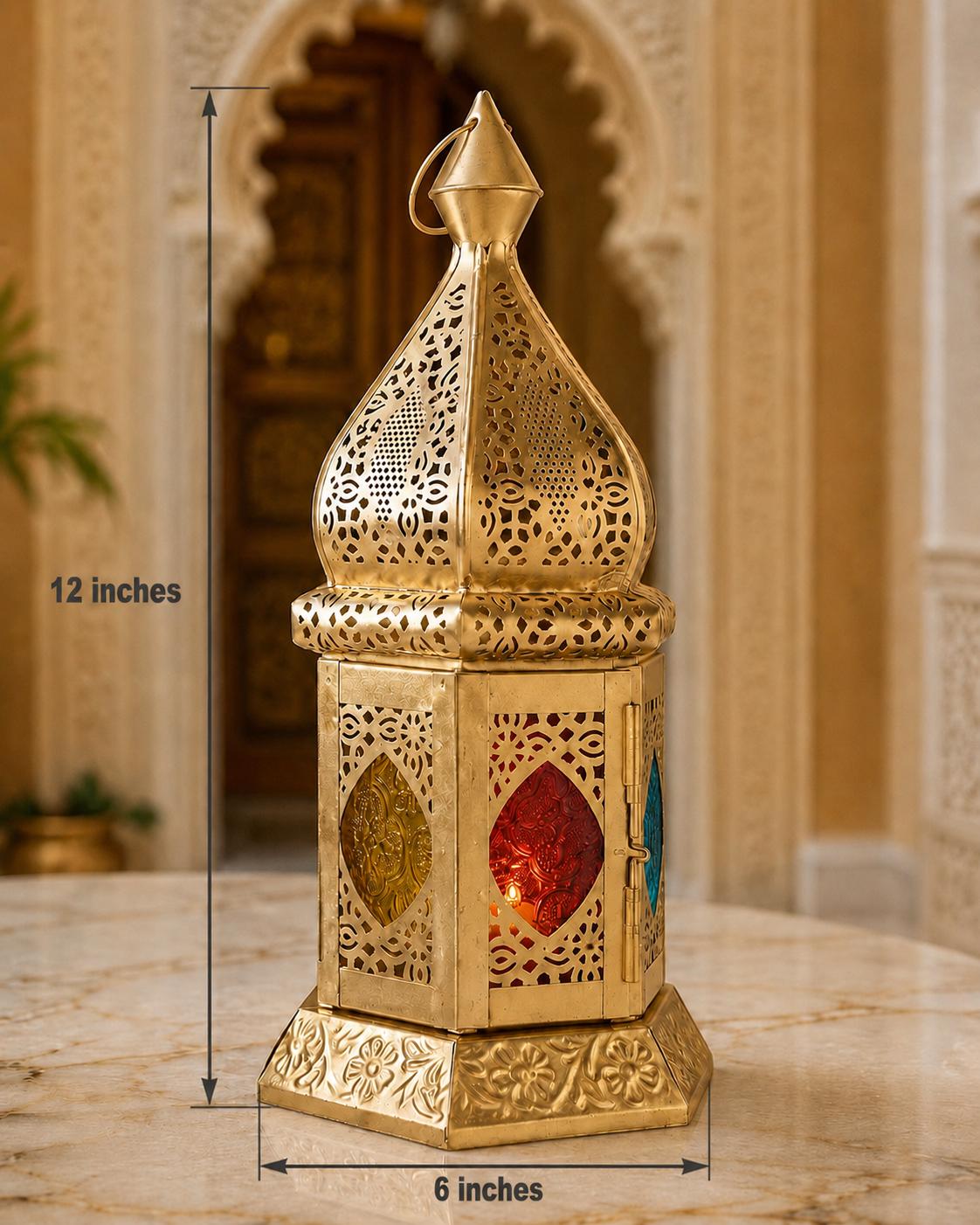 Tealight Lantern Moroccan Boho Chic Glass and Metal Tealight Tabletop Lantern Lamp with Pearl String Tea Light Candle Holder for Home Decor
