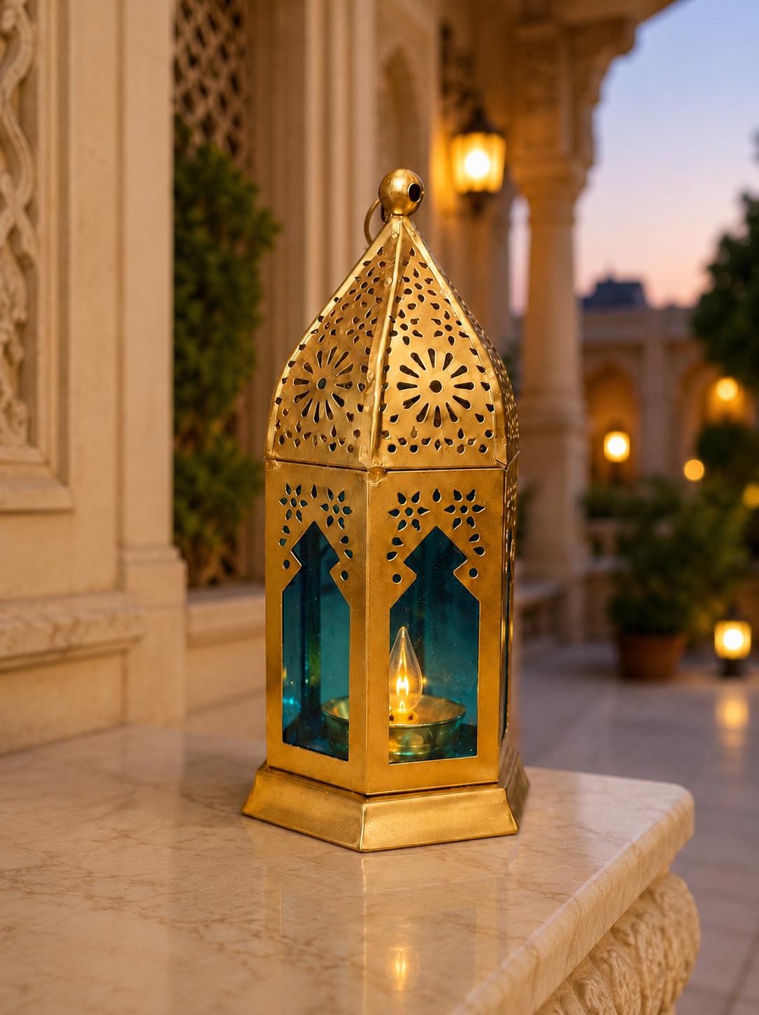 Tealight Lantern Moroccan Boho Chic Glass and Metal Tealight Tabletop Lantern Lamp with Pearl String Tea Light Candle Holder for Home Decor