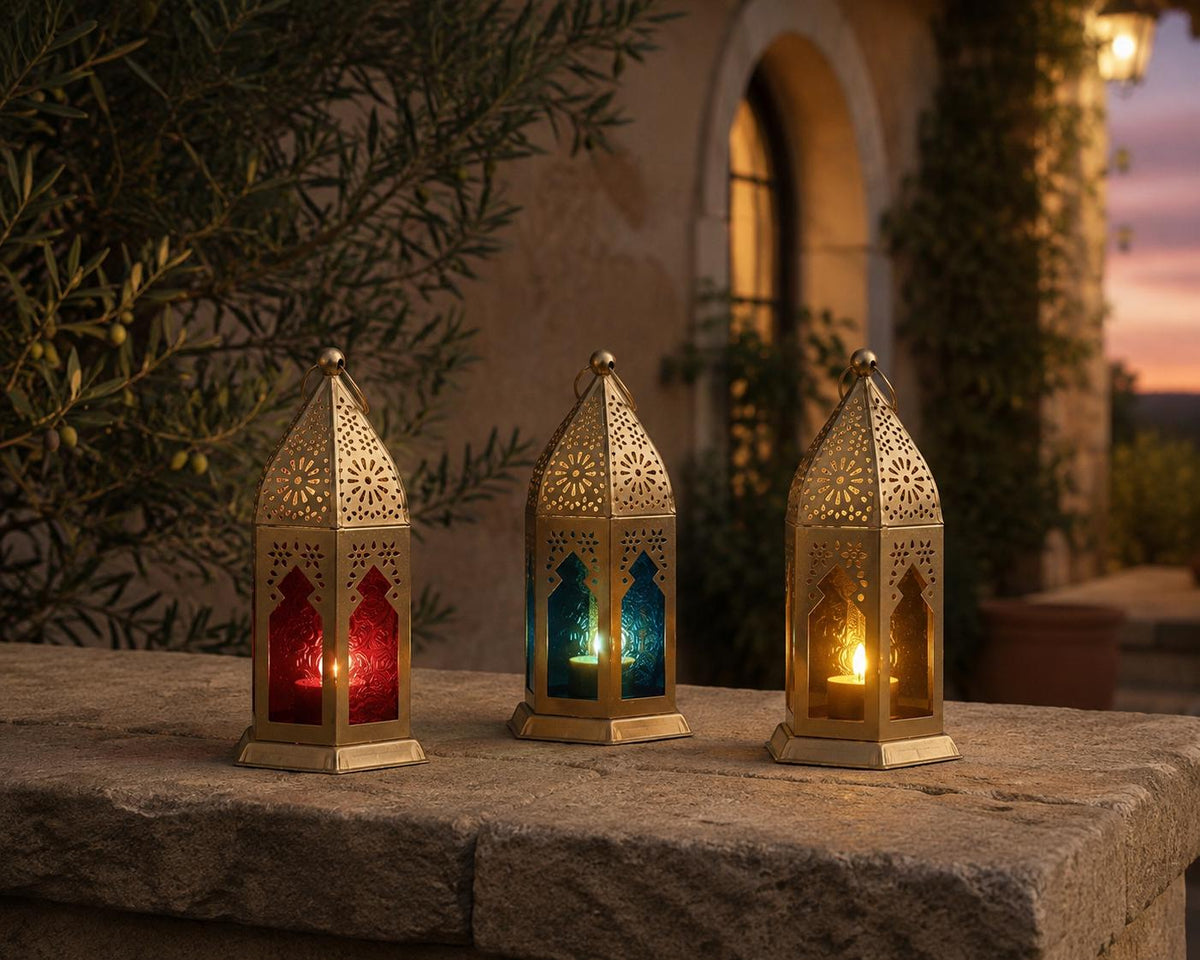 Tealight Lantern Moroccan Boho Chic Glass and Metal Tealight Tabletop Lantern Lamp with Pearl String Tea Light Candle Holder for Home Decor