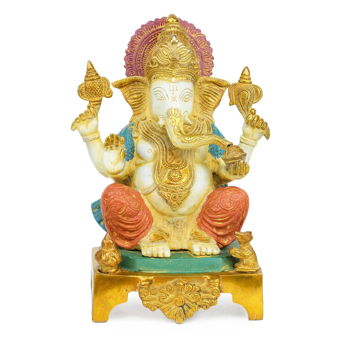 Brass Ganesha on Chowki 12 Inch 4
