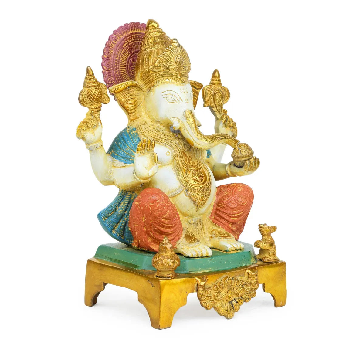 Brass Ganesha on Chowki 12 Inch 6