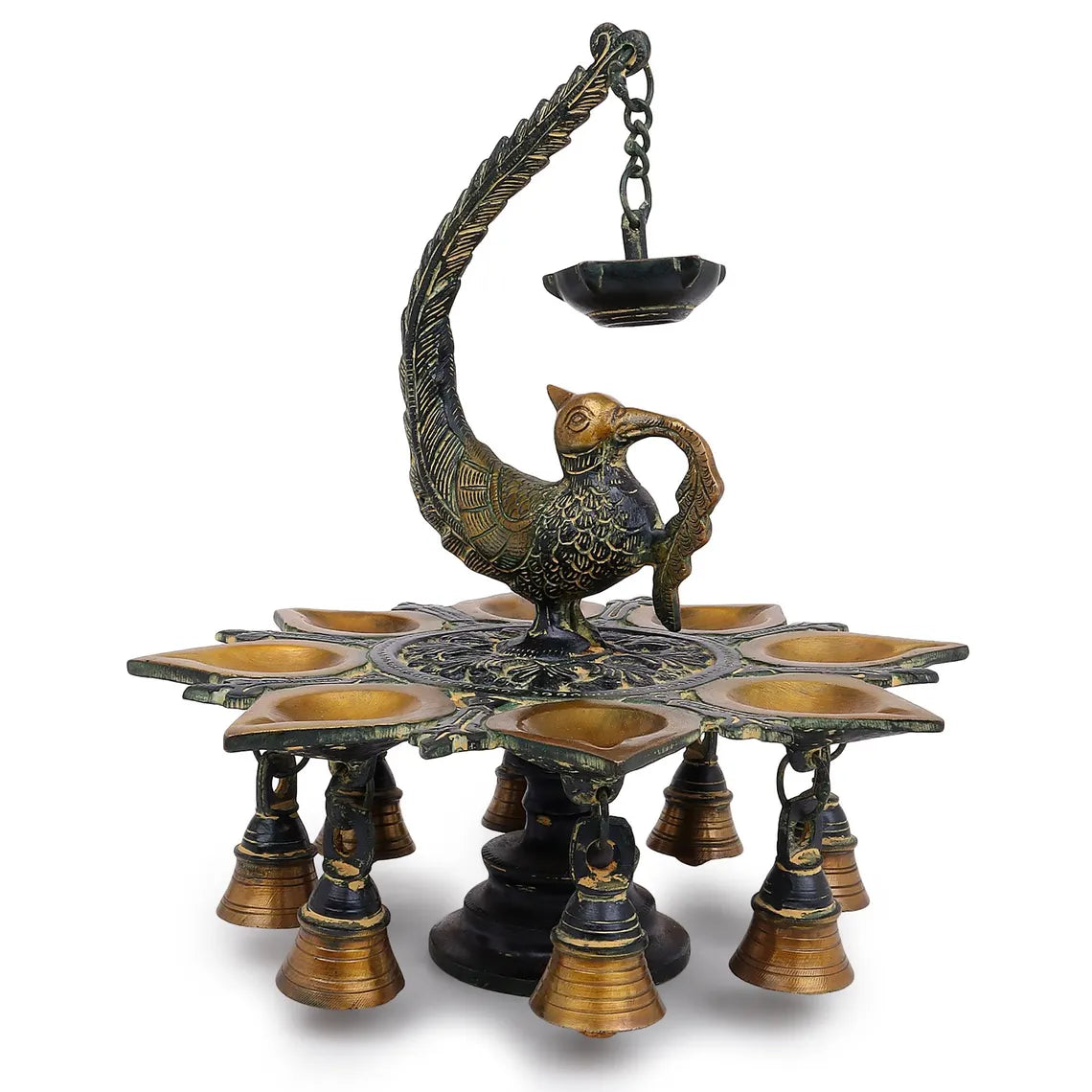 Brass Peacock Oil Lamp 11 Inch 7