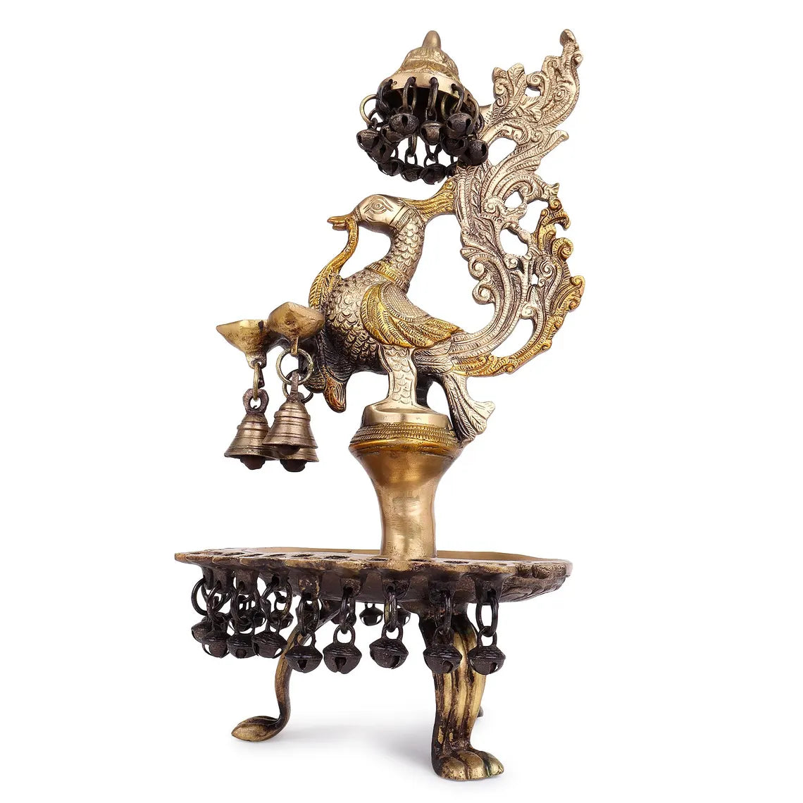Brass Peacock Urli Oil Lamp Bells Ghungroo 5