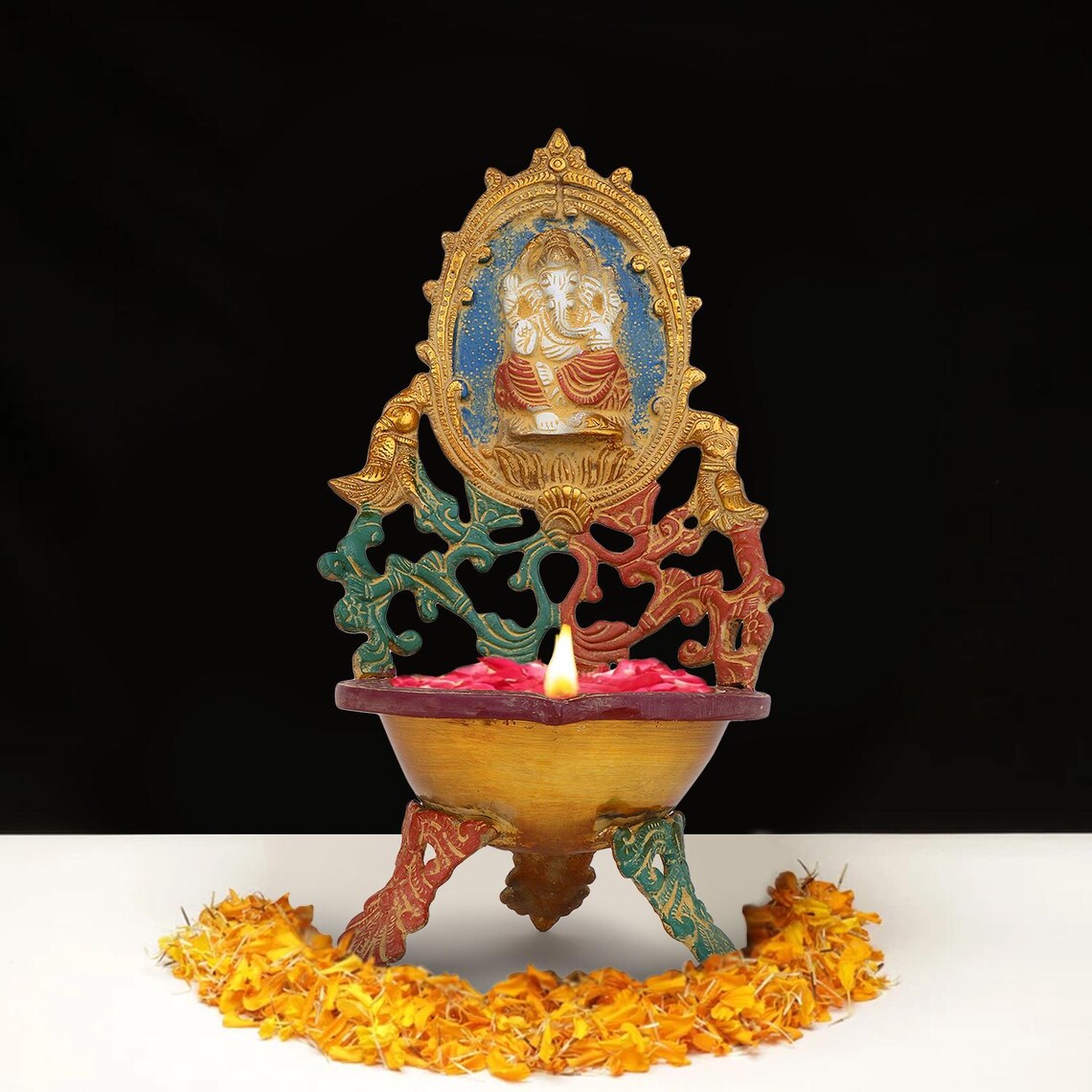 Brass Lakshmi Ganesha Urli 11 Inch 6