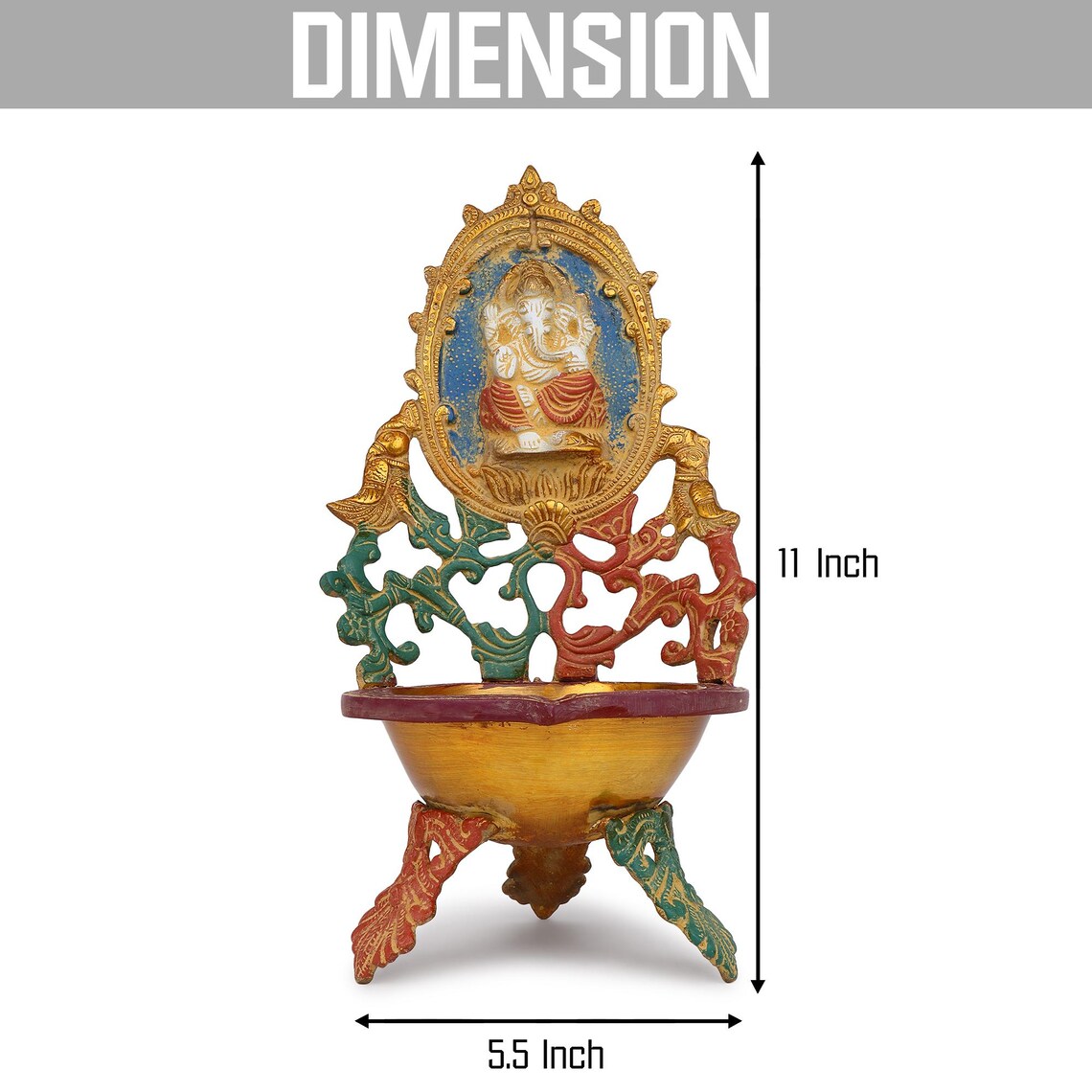 Brass Lakshmi Ganesha Urli 11 Inch 9