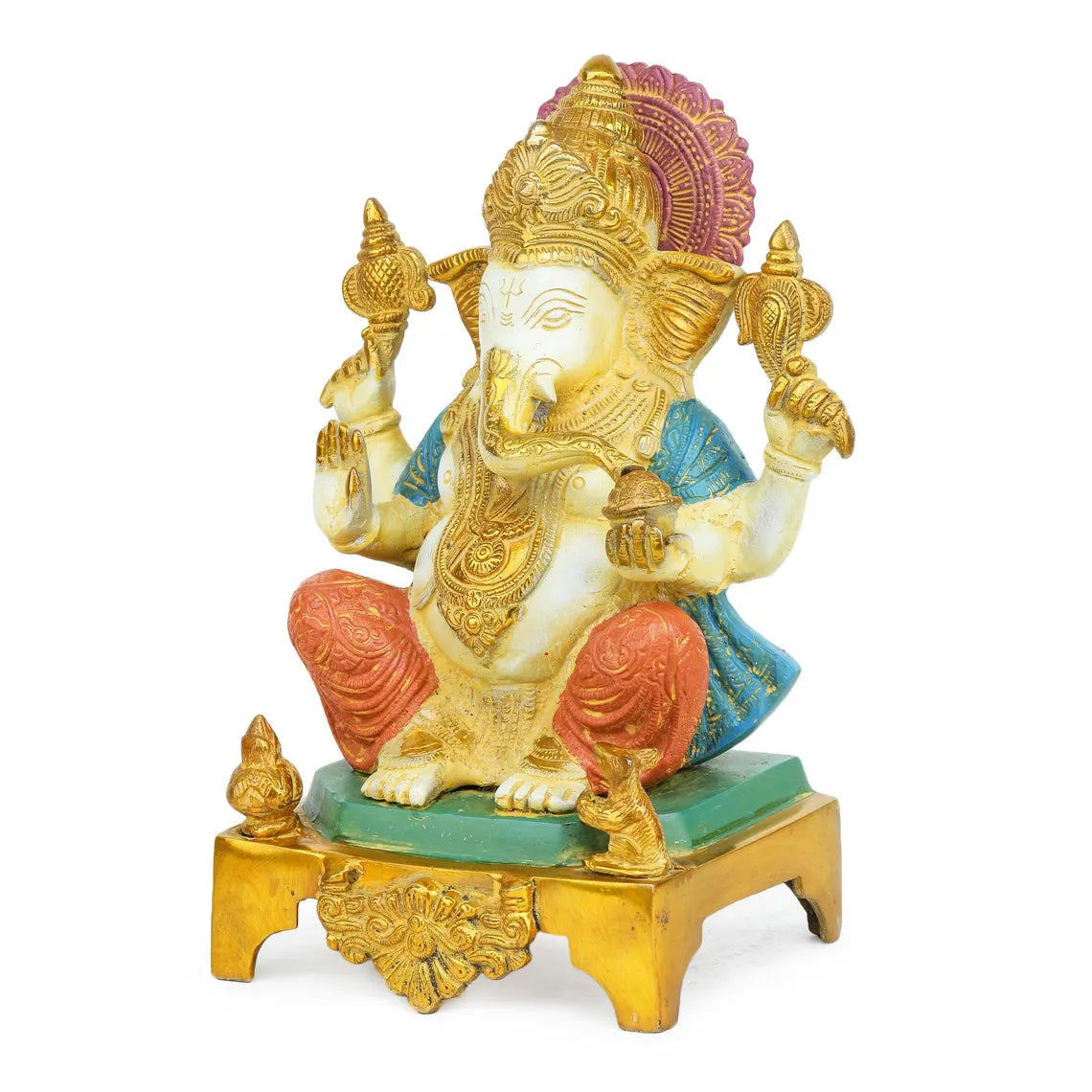 Brass Ganesha on Chowki 12 Inch 5
