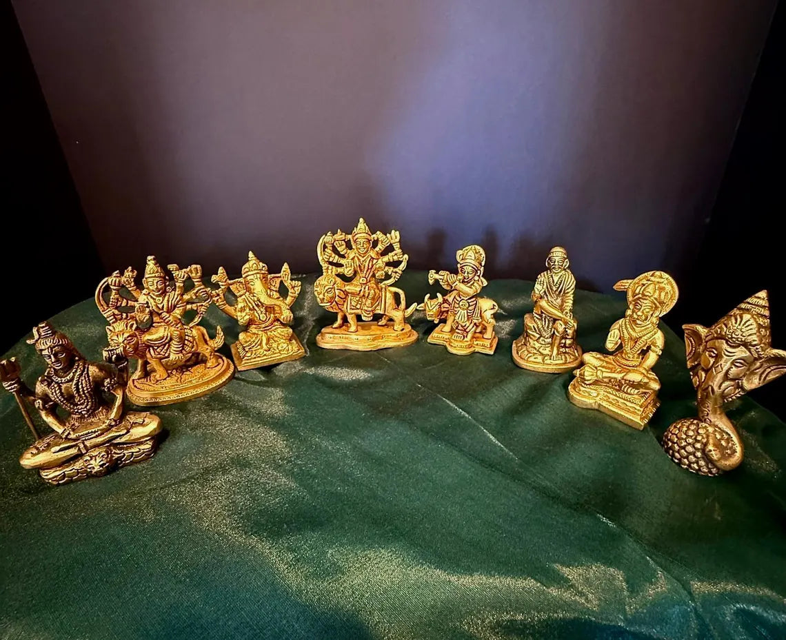 Brass Hindu God Goddess Statues Set Mataji Ganesha Sai Baba Krishna Durga 5-7 Inch 5