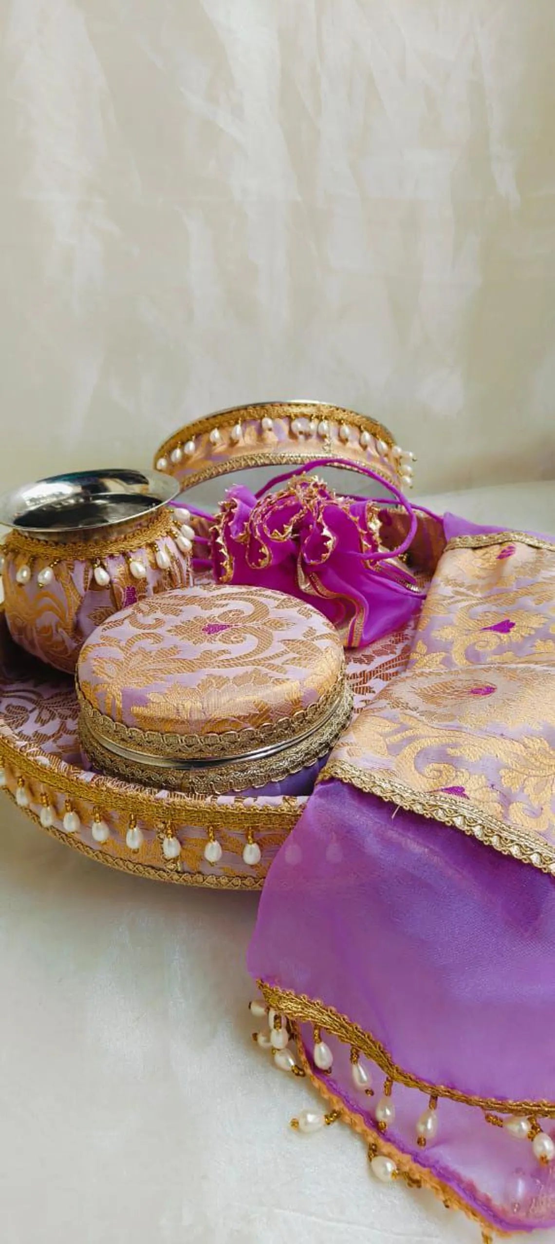 Fabric Karwa Thali Set 12 Inch Frill 2