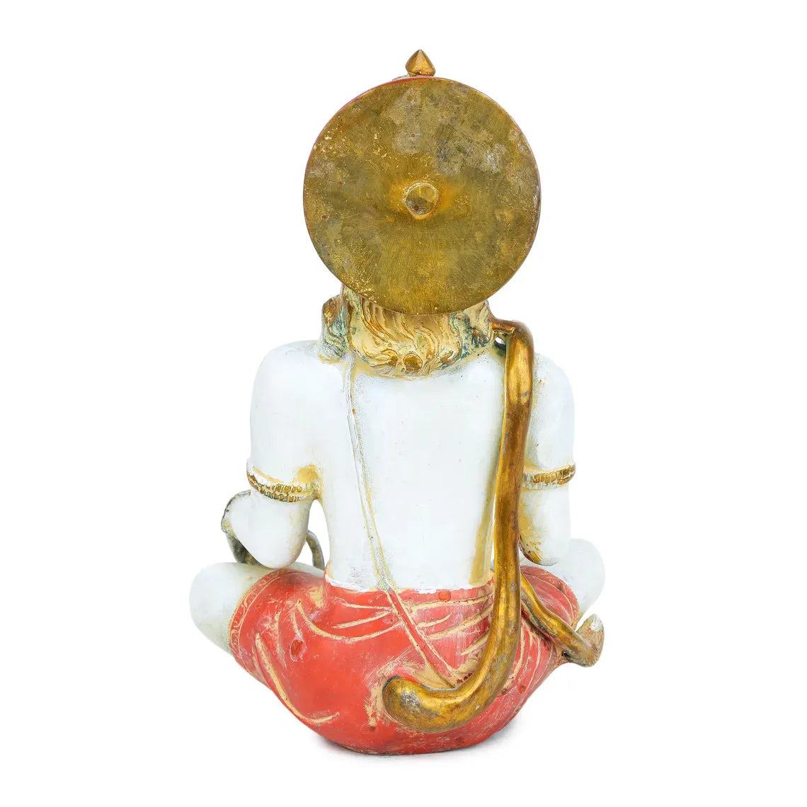 Brass Hanuman 11 inch blessing pose holding jaap mala, antique gold finish, mandir statue