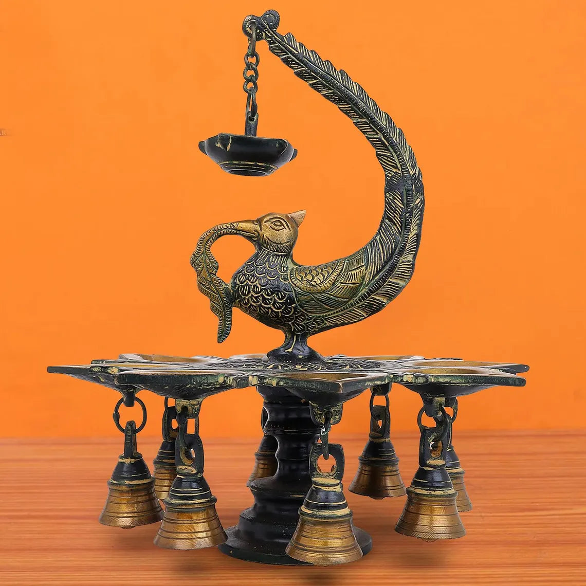 Brass Peacock Oil Lamp 11 Inch 5