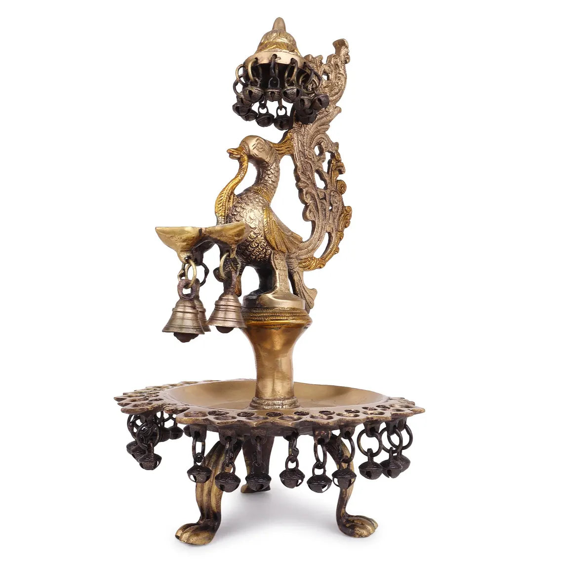 Brass Peacock Urli Oil Lamp Bells Ghungroo 4