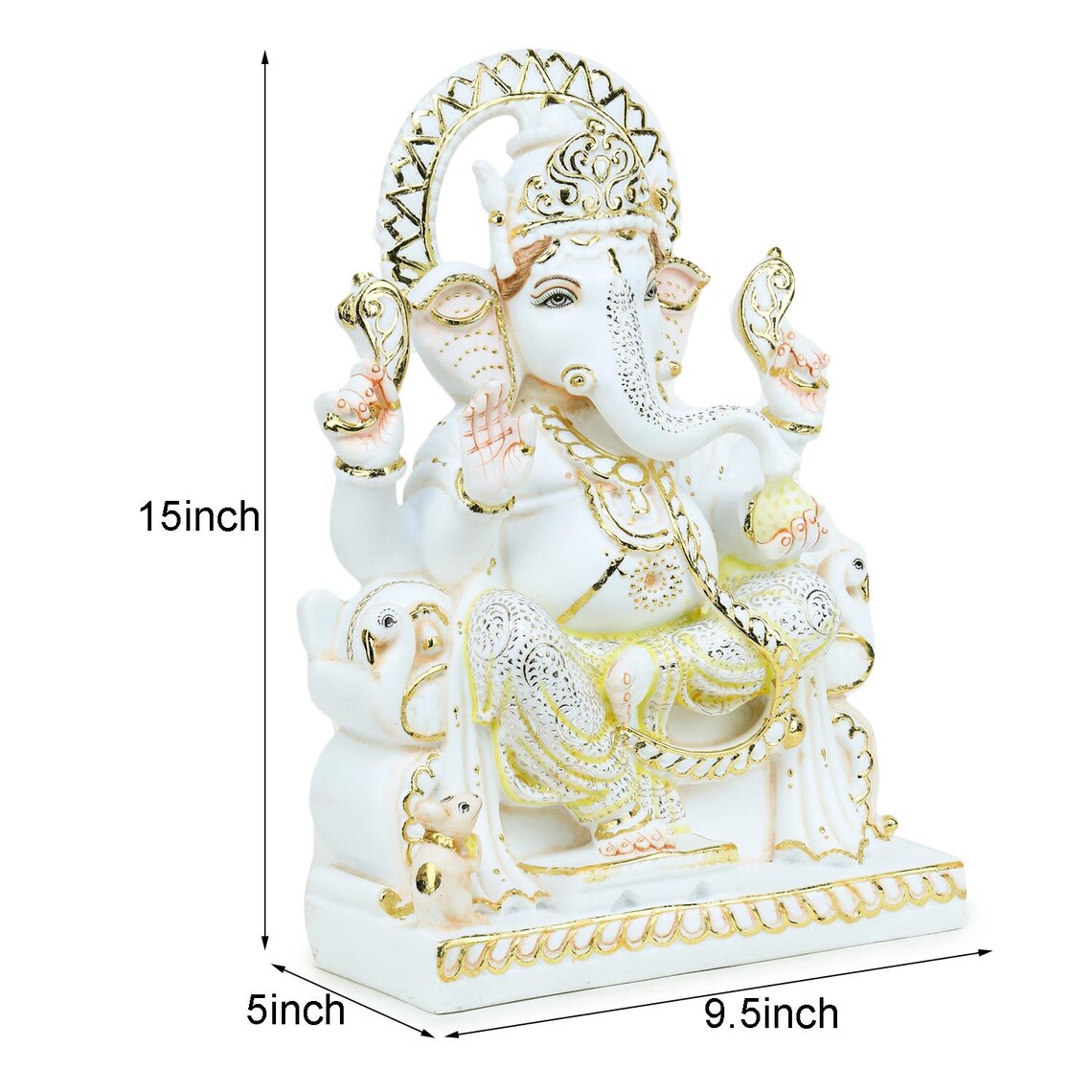 Pure Makrana Cultured Marble Ganesha 15 Inch Embossed 9