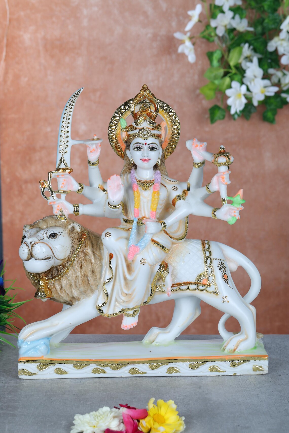 Pure Makrana Cultured Marble Durga Statue 7