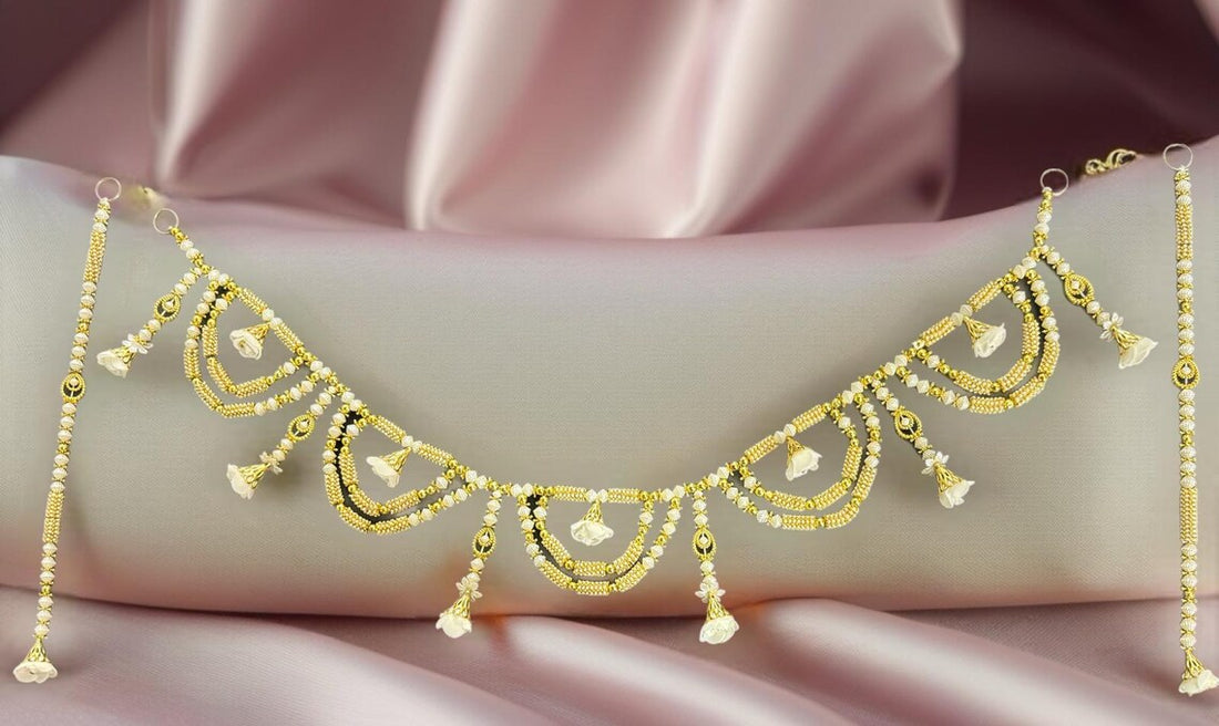 Beaded Door Toran, 40 Inch Pearl Bandarwar with Side Hangings, 3 Piece Wall Hanging Set, Diwali Decor, Entrance Decoration, Wedding Mandir