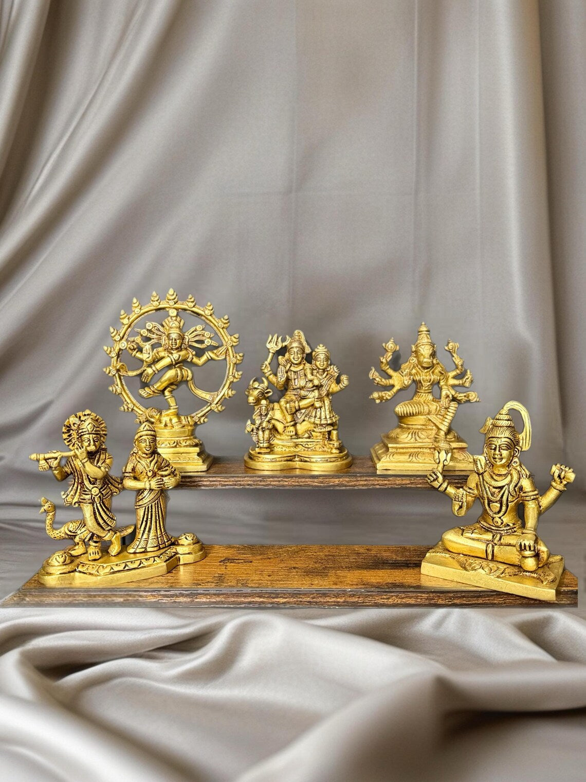 Brass Hindu God Goddess Statues Set Shiv Parivar Nataraj Radha Krishna Hanuman 5-7 Inch 1