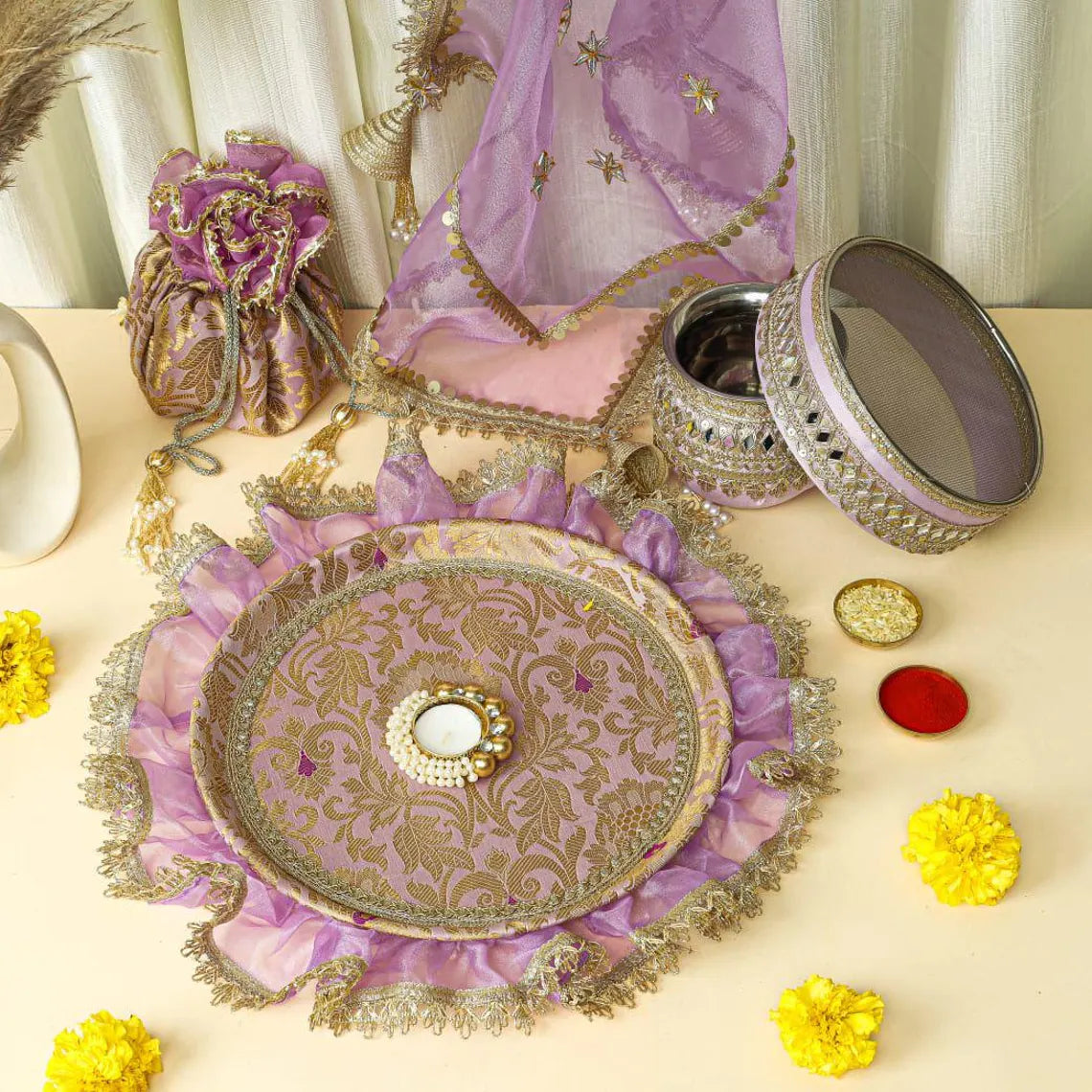Fabric Karwa Thali Set 12 Inch Frill 3