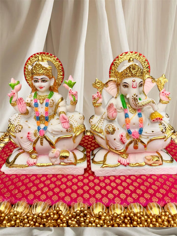 Pure Makrana Cultured Marble Ganesha Lakshmi 5 Inch 1