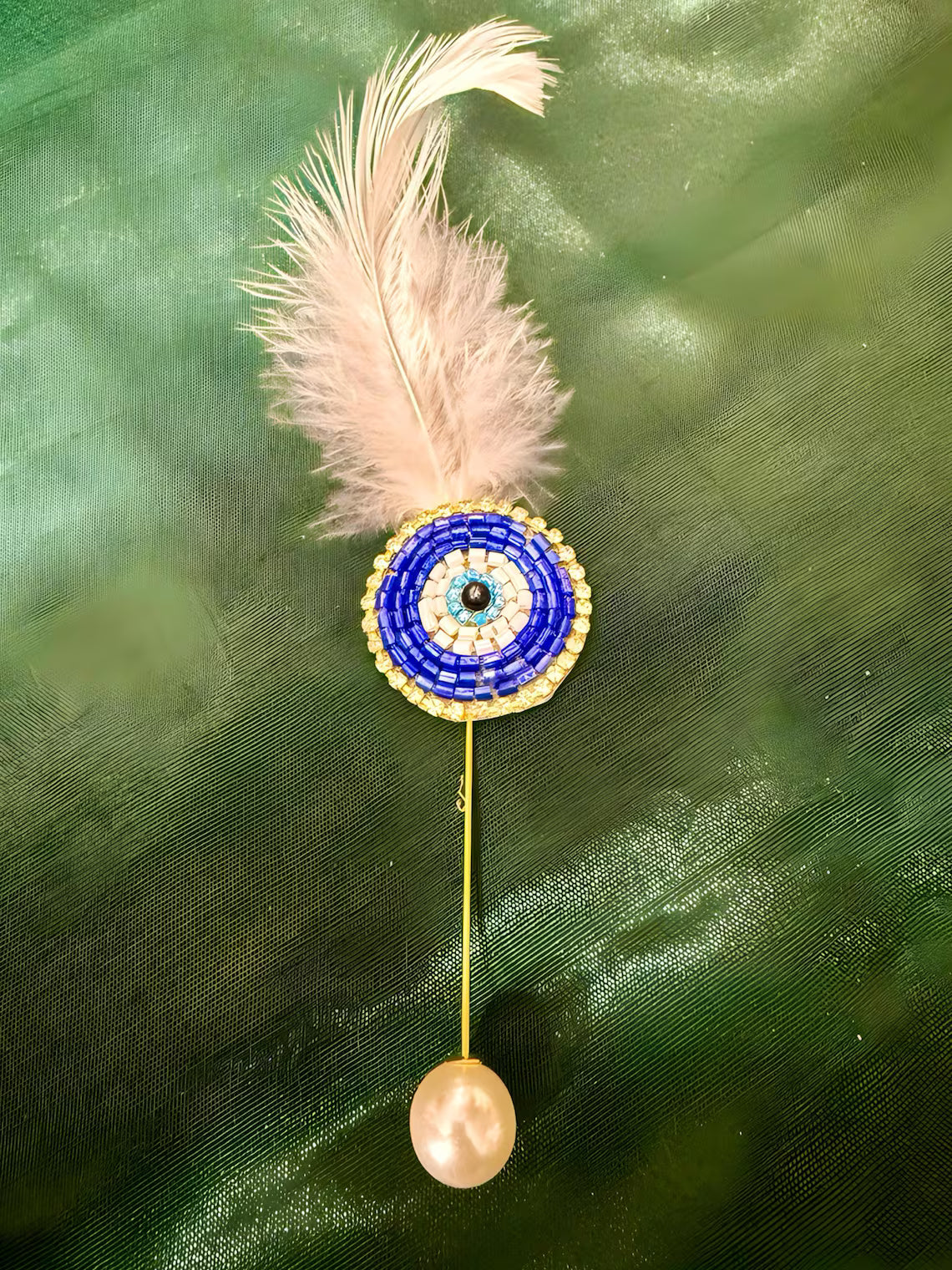 Stone Evil Eye Brooch Pins with Pearl 6 Inch 3
