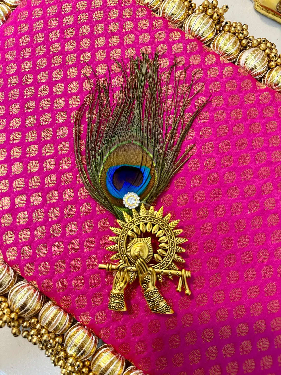 Metal Krishna Peacock Feather Brooch 6 Inch 1