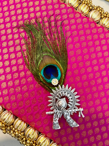Metal Krishna Peacock Feather Brooch 6 Inch 1