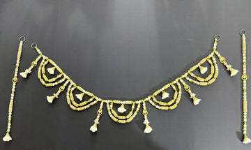 Beaded Door Toran, 40 Inch Pearl Bandarwar with Side Hangings, 3 Piece Wall Hanging Set, Diwali Decor, Entrance Decoration, Wedding Mandir