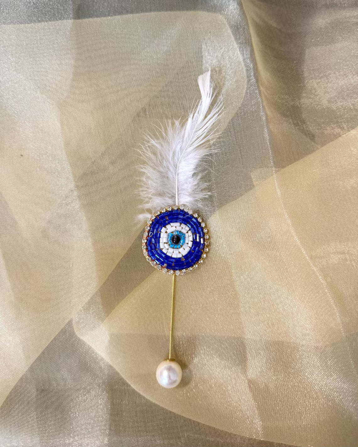 Stone Evil Eye Brooch Pins with Pearl 6 Inch 2