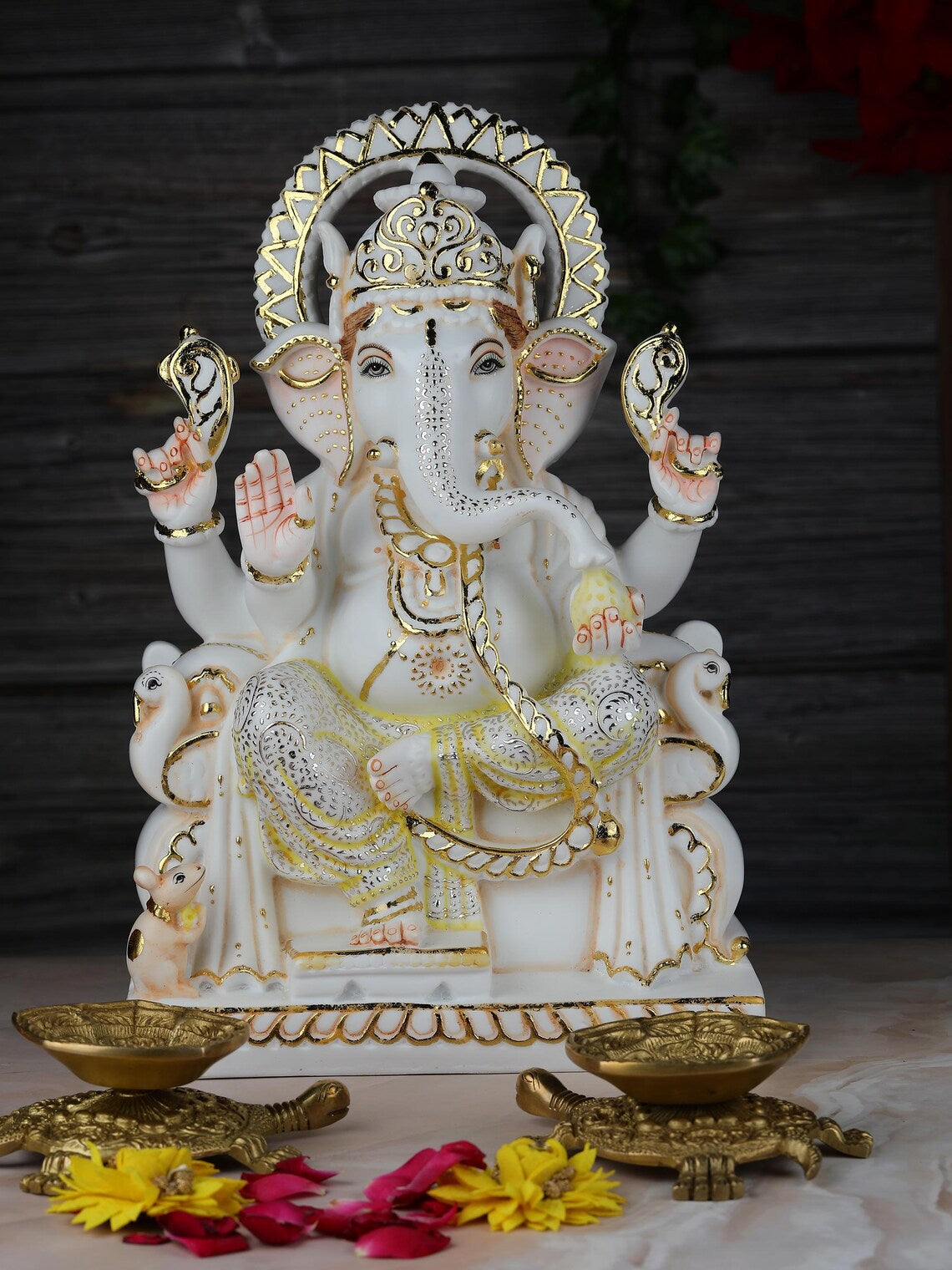 Pure Makrana Cultured Marble Ganesha 15 Inch Embossed 6