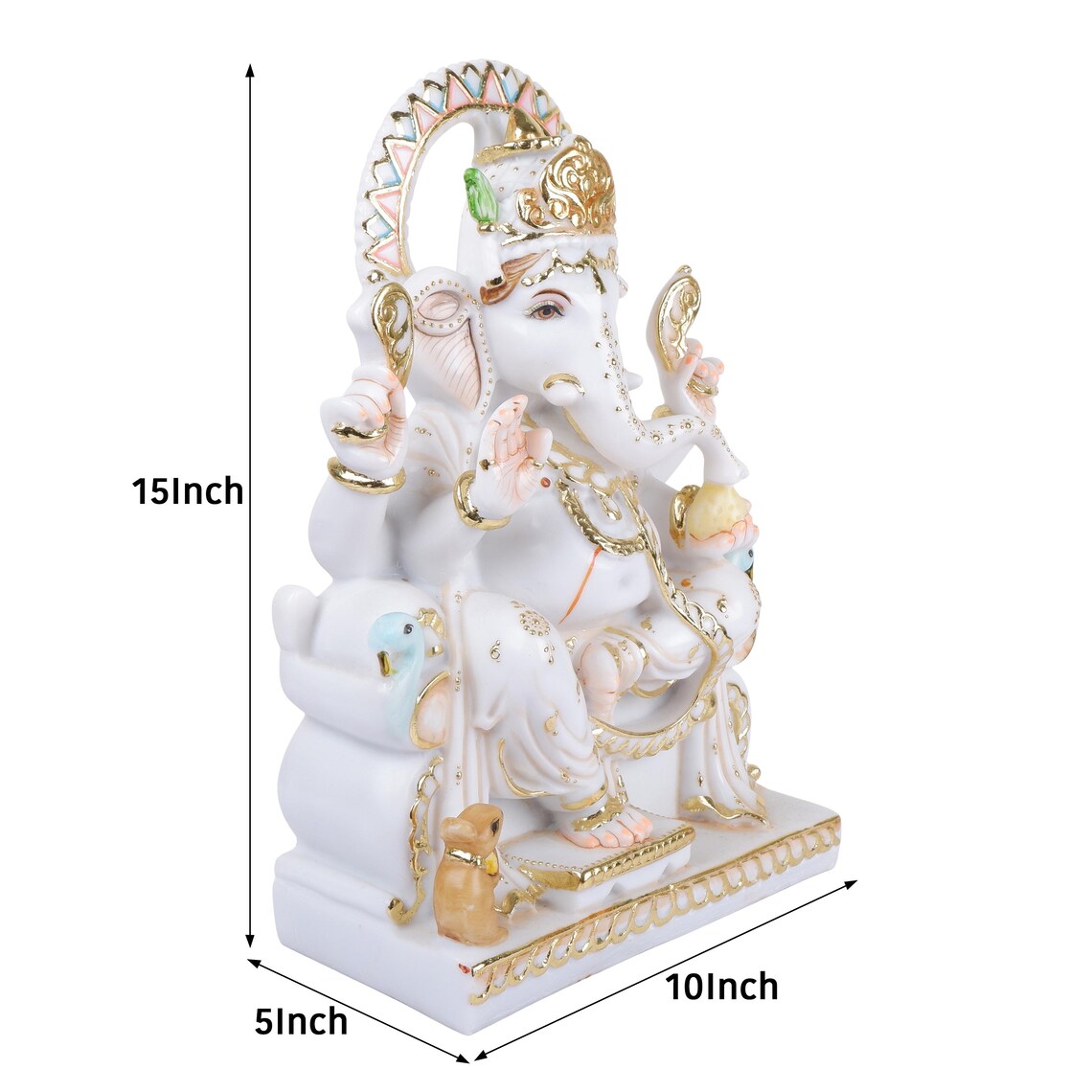 Pure Makrana Cultured Marble Ganesha 15 Inch Embossed 4