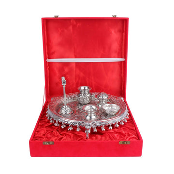 German Silver Pooja Thali Set 10 Inch 1